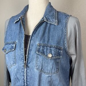 VTG Limited Denim‎ Vest Women M Full Zip Lightweight Snap Pockets Hong Kong 90s